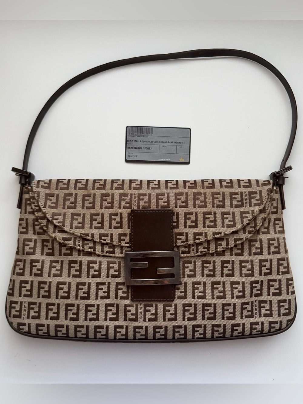 Fendi Brown Zucchino Double Flap Baguette Shoulder Bag